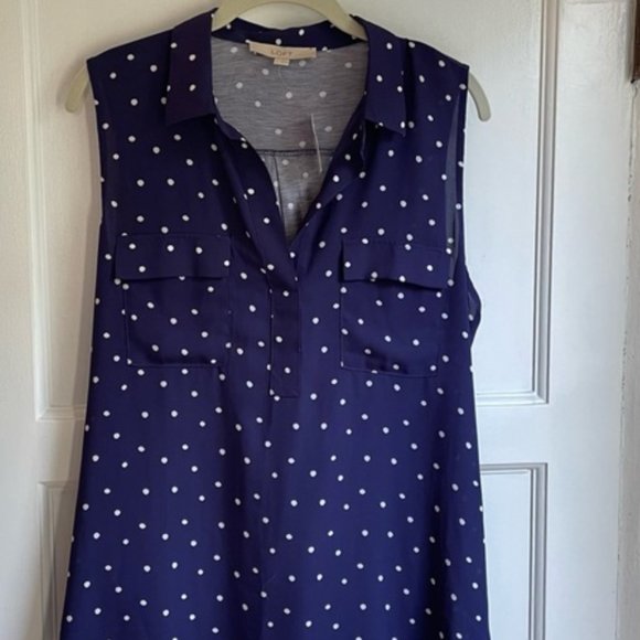 Navy Polka Dot Sleeveless Blouse - Picture 1 of 6